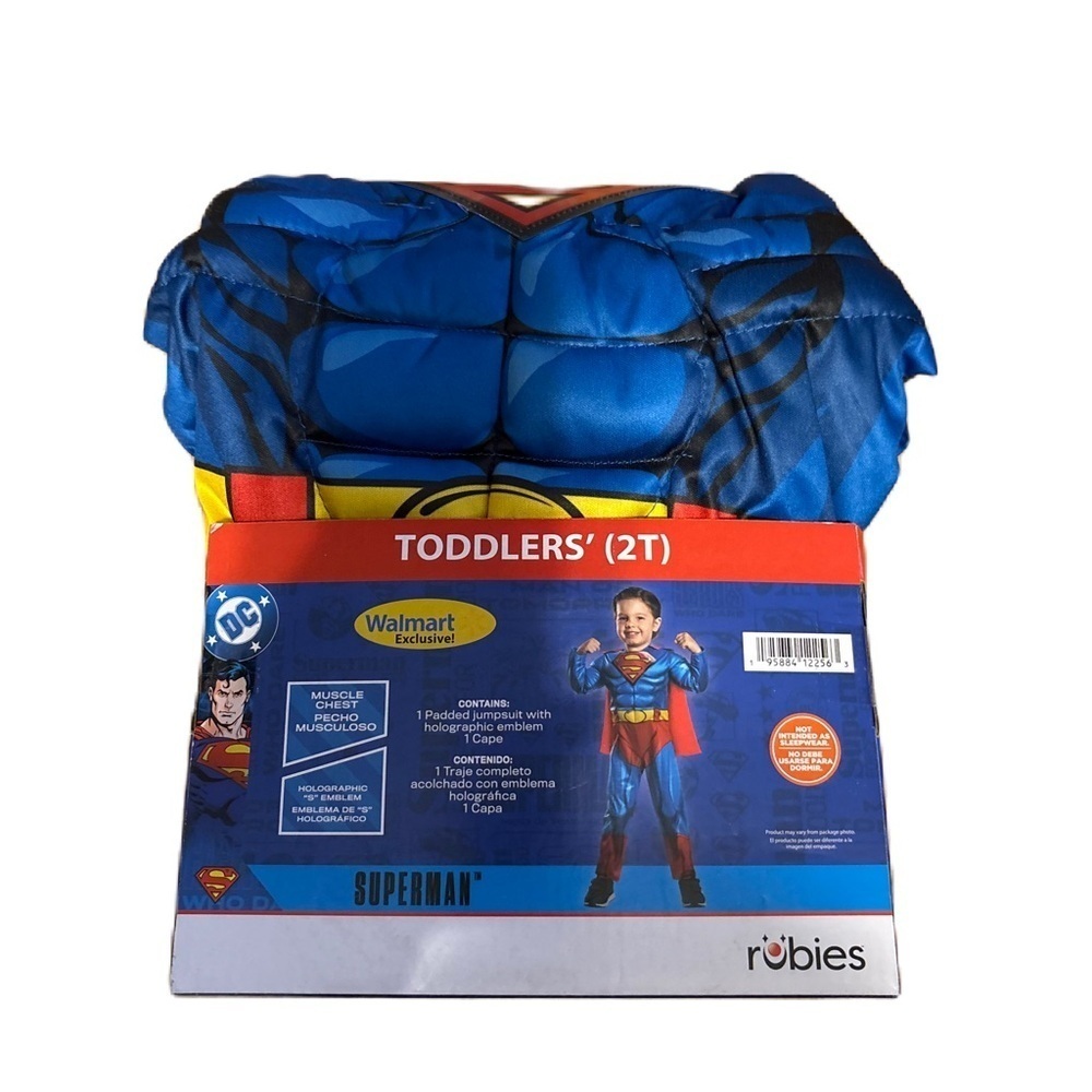 Rubie's Blue Superman Toddler Costume NEW 2T Muscles Cape Bodysuit One Piece